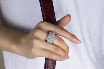 Luksus 925 Sterling Sølv Ringe For Kvinder Skinne Square Bane Fuld 420PCS Simuleret Diamant-Platin Cocktail ring Smykker gave