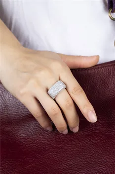 Luksus 925 Sterling Sølv Ringe For Kvinder Skinne Square Bane Fuld 420PCS Simuleret Diamant-Platin Cocktail ring Smykker gave