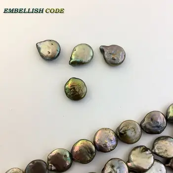 DIY Army grønne perler perler mønt, knap form Strand (om 33pcs/masse) naturlige Ferskvands perle Lige 0,8 mm hul til halskæde
