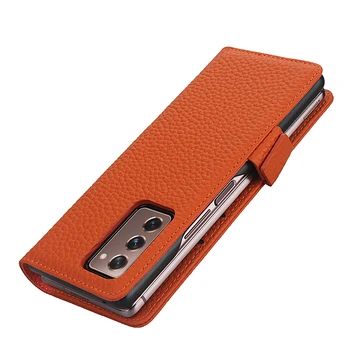 Deluxe-Wallet taske til Samsung Galaxy Z Fold2 5G / Z-Fold 2 5G Ægte Læder Flip Cover Ægte Hud Telefon Tasker