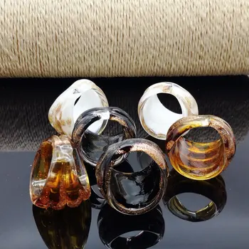 Gratis Shipping Engros Hot 3stk 17-19mm Prikker Guld Sand Lampwork Glas Murano Ringe, Mode Murano Ringe
