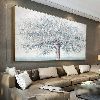 Stor sølv penge tree dekoration maison håndtegnede olie maleri på cavnas væg kunst billede til stuen soveværelse hotel indretning