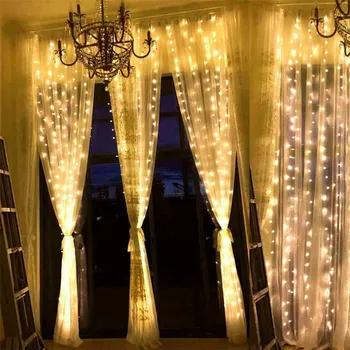 Thrisdar 3X3M 300 LED Solar LED Curtain String Lys Vindue Gardin Icicle Lys for Wall Garden bryllupsfest Jul Indretning