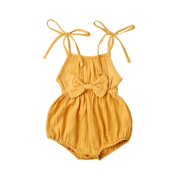 Pudcoco Baby Sommer Tøj Nyfødte Baby Pige Søde Tøj Srap Romper Bomuld Solid-Jumpsuit Sløjfeknude Outfits Sæt Bløde