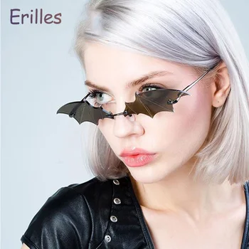 Ny Mode Bat Vintage Solbriller Kvinder Spejl Retro Uindfattede Solbriller Til Mænd Rammeløse Trend Mode Små Briller Solbriller