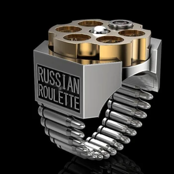 Mode Mekanisk russisk Roulette Kugle Mænd Ring Punk Cool Metal-Guld To Tone Finger Ringe Hip Hop Smykker Z4T469