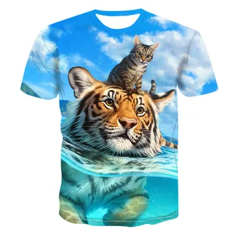 Nye hot salg 3D-t-shirt dejlige Dobbelt-ledes kat sjove toppe, t-stykkerne, kortærmet sommer t-shirts til mænd hiphop asian størrelse