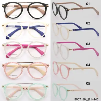 Kvinder Vintage Runde Briller Rammer Mænd brillestel Flad Top Acetat Briller Briller Dobbelt bro Retro brillestel