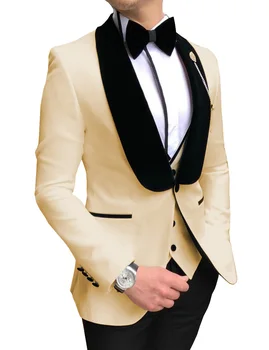 Herre Hvid Passer Slim Fit 3 stk Business-Smoking Jakke Blazer herre til Bryllup, Brudgom, Prom, Aften(Blazer+Vest+Bukser)