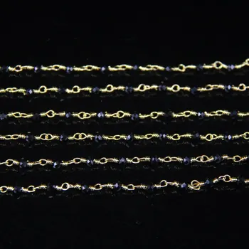5Meter 2x3mm Sort Agat Glasperler, Facetslebet Rondelle Kæder,Forgyldt Wire Indpakket Lille Rosenkrans Kæde Halskæde Smykker at gøre
