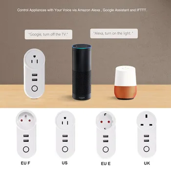 Ewelink WiFi Skifte Smart Socket to USB-Porte til Alexa, Google Startside IFTTT FR 2-USB-Udtag UK OS EU-Fr Plug-Remote Control APP