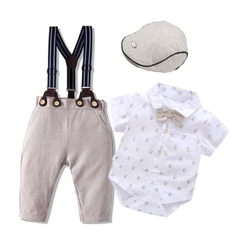 Nyfødte Tøj Baby Drenge Bomuld Tøj Spædbarn Printed Heldragt + Bib Bukser Outfit, Mode, Børn Falder Kostume 2021 Ny