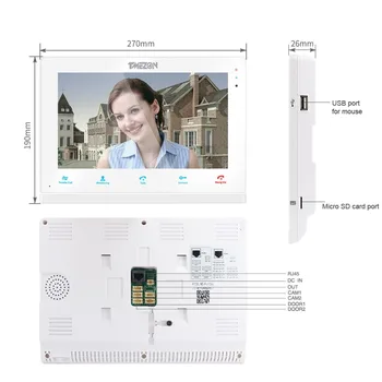 TMEZON 10 Tommer Wireless/Wifi-Smart IP-Video Dørklokken Intercom System ,1xTouch skærm Skærm med 2x720P Kablede Dør Telefon Kamera
