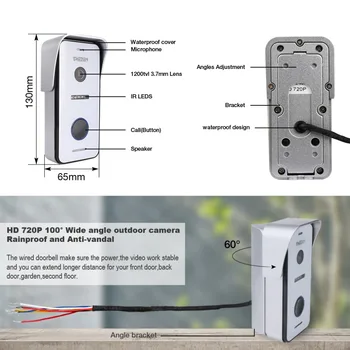 TMEZON 10 Tommer Wireless/Wifi-Smart IP-Video Dørklokken Intercom System ,1xTouch skærm Skærm med 2x720P Kablede Dør Telefon Kamera