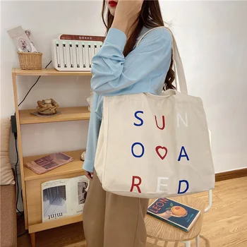Canvas Shopping Taske til Kvinder Genanvendelige Bomuld Tote Købmand Håndtaske Eco Store Bøger med Stor Kapacitet Shopper Sød skuldertaske Damer
