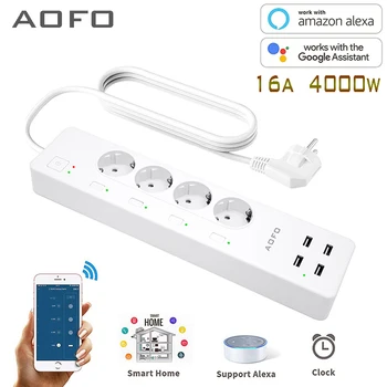 AOFO Smart Power Strip Surge Protector Stemme Individuel Styring Arbejde med Alexa, Google Startside, Fjernbetjening via Smart-Phone APP