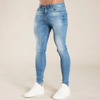 Classic style Mænd Brand Jeans Business Casual Strække Slim Denim Bukser lyseblå, Sort Bukser Mandlige