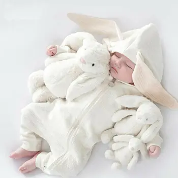 Pudcoco Hurtig levering 0-24M Toddler Baby Drenge Piger Kanin Ører Sparkedragt med Lange Ærmer 4 Farver Solid Hætte Buksedragt Efteråret Tøj
