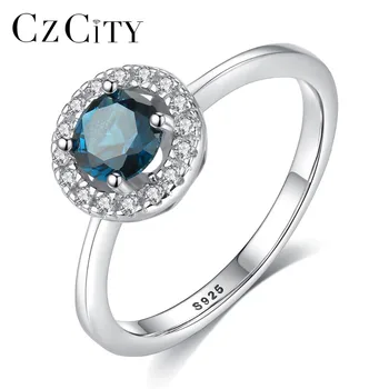 CZCITY 925 Sterling Sølv Luksus 8mm Runde Topas Ringe til Kvinder 3 Farver i Høj Kvalitet, Engagement Gemstone Ring Sølv Smykker