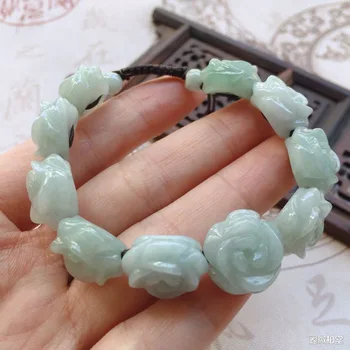 Naturlige Jadeite Gravering Steg Perler Elastisk Armbånd Charme Smykker Mode håndstrikket Mand, Kvinde og Lykke Gaver Amulet Ny