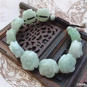 Naturlige Jadeite Gravering Steg Perler Elastisk Armbånd Charme Smykker Mode håndstrikket Mand, Kvinde og Lykke Gaver Amulet Ny