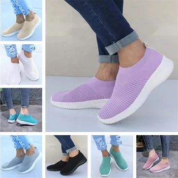 2020 Kvinder Sneakers Mode Stof Sokker Bløde Plus Size Vulcanize Sko Grundlæggende Slip På Fladskærms Kvinder Casual Sko Sneakers Kvinde