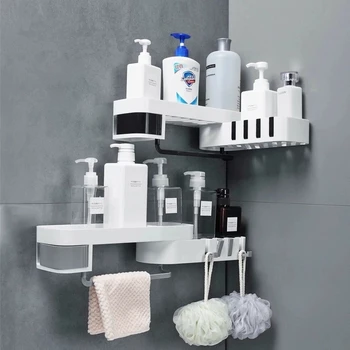 Hjørne Badeværelse Arrangør Hylde Shampoo Kosmetiske Storage Rack Vægmonteret Køkken Hylde Husholdningsartikler Badeværelse Tilbehør