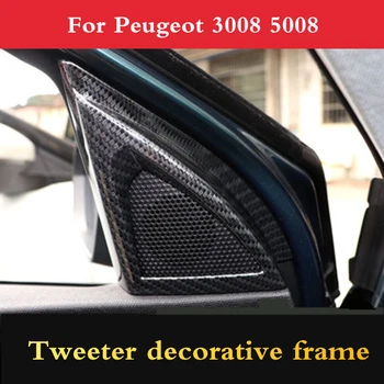 For Peugeot 3008 5008 2017 2018 2019 Bil ABS kulfiber En søjle lyd dekorativ ramme Inderste trekant Diskant dekorative fram