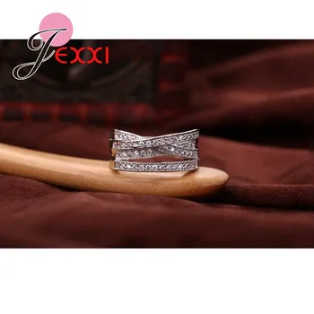 Originale Mærke Mode 925 Sterling Sølv Smykker Cubic Zircon Crystal Engagement Vielsesringe For Kvinder Anillo Bijoux