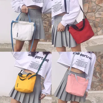 New Høj kvalitet Canvas Håndtaske Kontrast farve en enkelt skulder tasker Kvinders Messenger Bag kvindelige ungdom indkøbsposer Klapper Totes