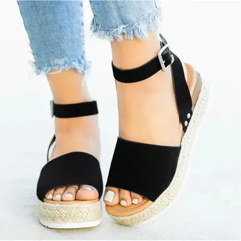 Kvinder sko 2021 læder wedges sko Sommeren kvinder sandaler plus size flip flop chaussures femme platform sandaler til kvinder sko