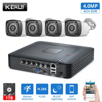 Clearance KERUI Udendørs Vandtæt 4-KANALS Home Security 4MP Kamera DVR System-Kits HDMI CCTV Videoovervågning System Kit