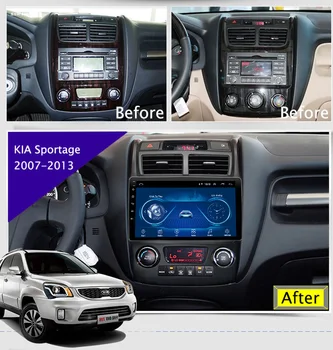 9 tommer Android 8.1 2.5 D Hærdet HD Touchscreen Radio for KIA Sportage 2007-2013 med Bluetooth, USB, WIFI støtte SWC