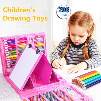 208PCS Farvet Blyant Kunstner Kit Pen, Pensel tegneværktøjer Sæt Børnehave Forsyninger Maleri Crayon Markør Børns Diy Legetøj