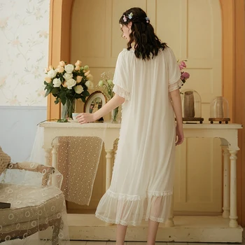 Kvinders Vintage Kjole Square Neck Prinsesse Sleepshirts Vintage Damer Nightgowns Nightdress Søde Elegante Lounge Nattøj