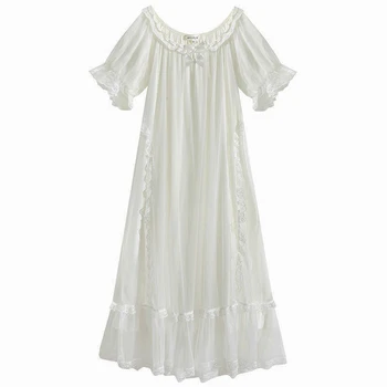 Kvinders Vintage Kjole Square Neck Prinsesse Sleepshirts Vintage Damer Nightgowns Nightdress Søde Elegante Lounge Nattøj