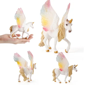 Europa-Myte Unicorn Pegasus Rainbow Hest Unicorn med Vinger Fe Hest Figur Model Desktops Dekoration Børn Gave Legetøj