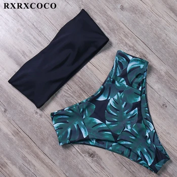 RXRXCOCO Bandeau Bikini Sæt Badetøj til Kvinder af Høj Talje Badetøj Bikini Push Up Trykt Beach Wear, badetøj 2019 badedragt