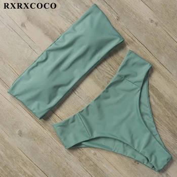RXRXCOCO Bandeau Bikini Sæt Badetøj til Kvinder af Høj Talje Badetøj Bikini Push Up Trykt Beach Wear, badetøj 2019 badedragt