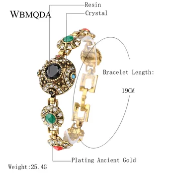 Wbmqda Mode Boheme Armringe Antik Guld Farverige Harpiks, Blomster Armbånd Til Kvinder Vintage Bryllup Etnisk Indiske Smykker