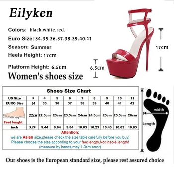 Eilyken Platform Sommer Sandaler Stil Sexet 16cm Kvinder Sandaler, høje hæle Åben Tå Spænde Natklub Sko Sort Stor Størrelse 34-46