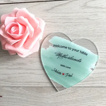 Billige Gemme Dato-Kort Pink Farve, Kærlighed Hjerte Bruden og Gommen Romantisk Klar Akryl Bryllup Lykønskningskort