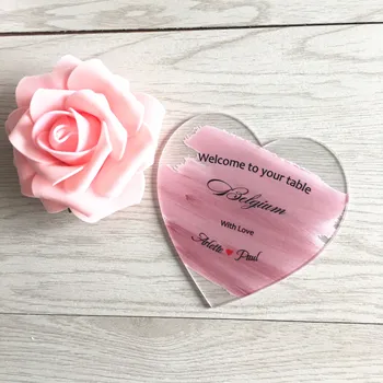 Billige Gemme Dato-Kort Pink Farve, Kærlighed Hjerte Bruden og Gommen Romantisk Klar Akryl Bryllup Lykønskningskort