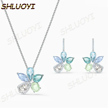 SHLUOYI 2020 fashion smykker i høj kvalitet SWA udsøgte charme klassisk elegant blå krystal blomst kvindelige Vedhæng Halskæde