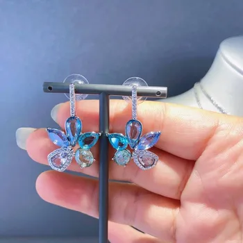 SHLUOYI 2020 fashion smykker i høj kvalitet SWA udsøgte charme klassisk elegant blå krystal blomst kvindelige Vedhæng Halskæde