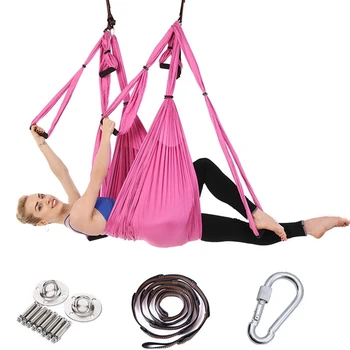 Komplet Sæt med 2,5*1,5 m Antenne Yoga Hængekøje Anti-Tyngdekraft Nylon Flyvende Swing Pilates Hjem GYM Hængende Bælte Loft Plader