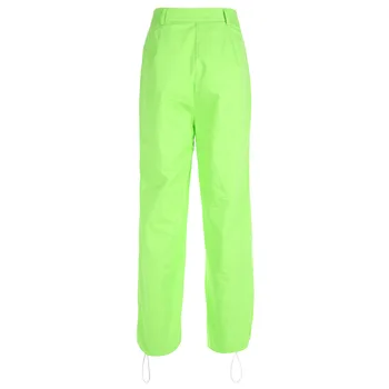 Streetwear neon grøn høj talje harem bukser, Casual løs elastiske ben åbning palazzo pants neon tøj kvinder bukser