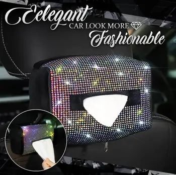 Farverige Krystal Bil Tissue Box Holder Sædet Tilbage Hængende Diamant Silkepapir Tilfælde Rhinestone Tissue Box Taske