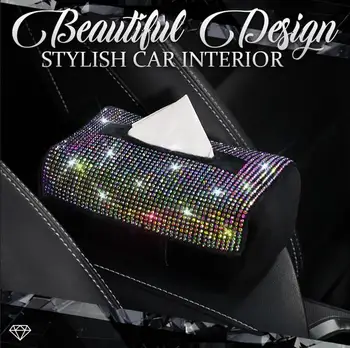 Farverige Krystal Bil Tissue Box Holder Sædet Tilbage Hængende Diamant Silkepapir Tilfælde Rhinestone Tissue Box Taske