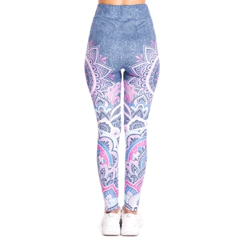 Mandala pink efterligne Jeans Print Legging Push Up Mode Bukser med Høj Talje Træning, Jogging For Kvinder Athleisure Uddannelse Leggings